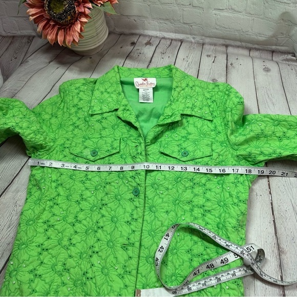 quacker factory Bright Green embroidered cotton Jacket sz medium - Picture 6 of 8